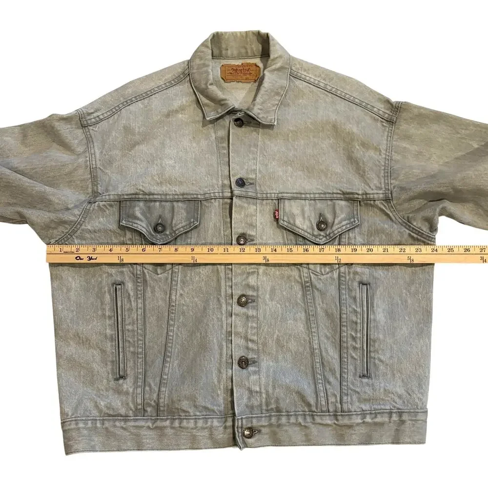 Vintage Levis Denim Trucker Jacket Mens Large Gray Acid Washed Grunge USA *READ*